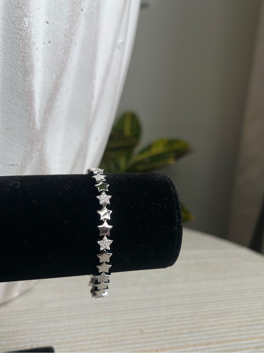 Alternating plain Silver Star and pavé Link Bracelet